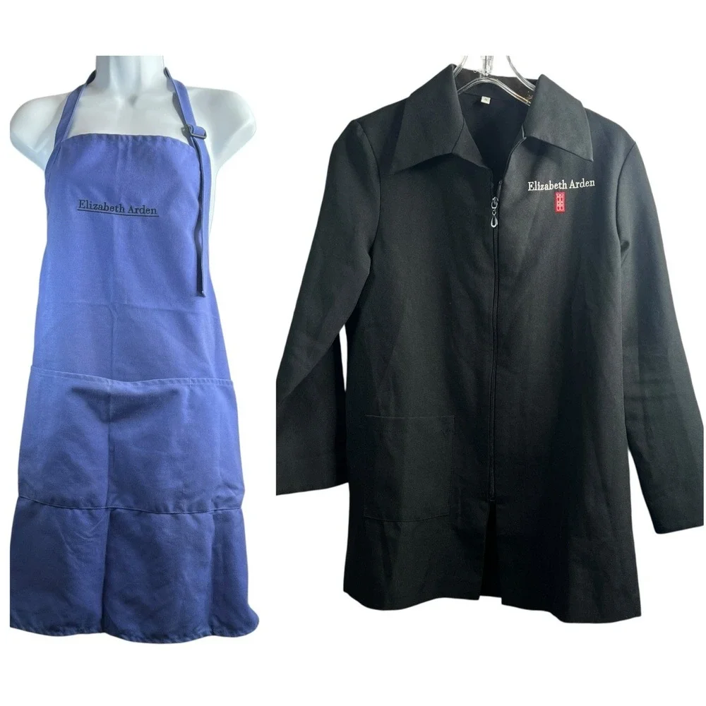 Lot/2 ELIZABETH ARDEN Jacket & Apron SMALL Uniform Top Pockets Cosmetics Counter